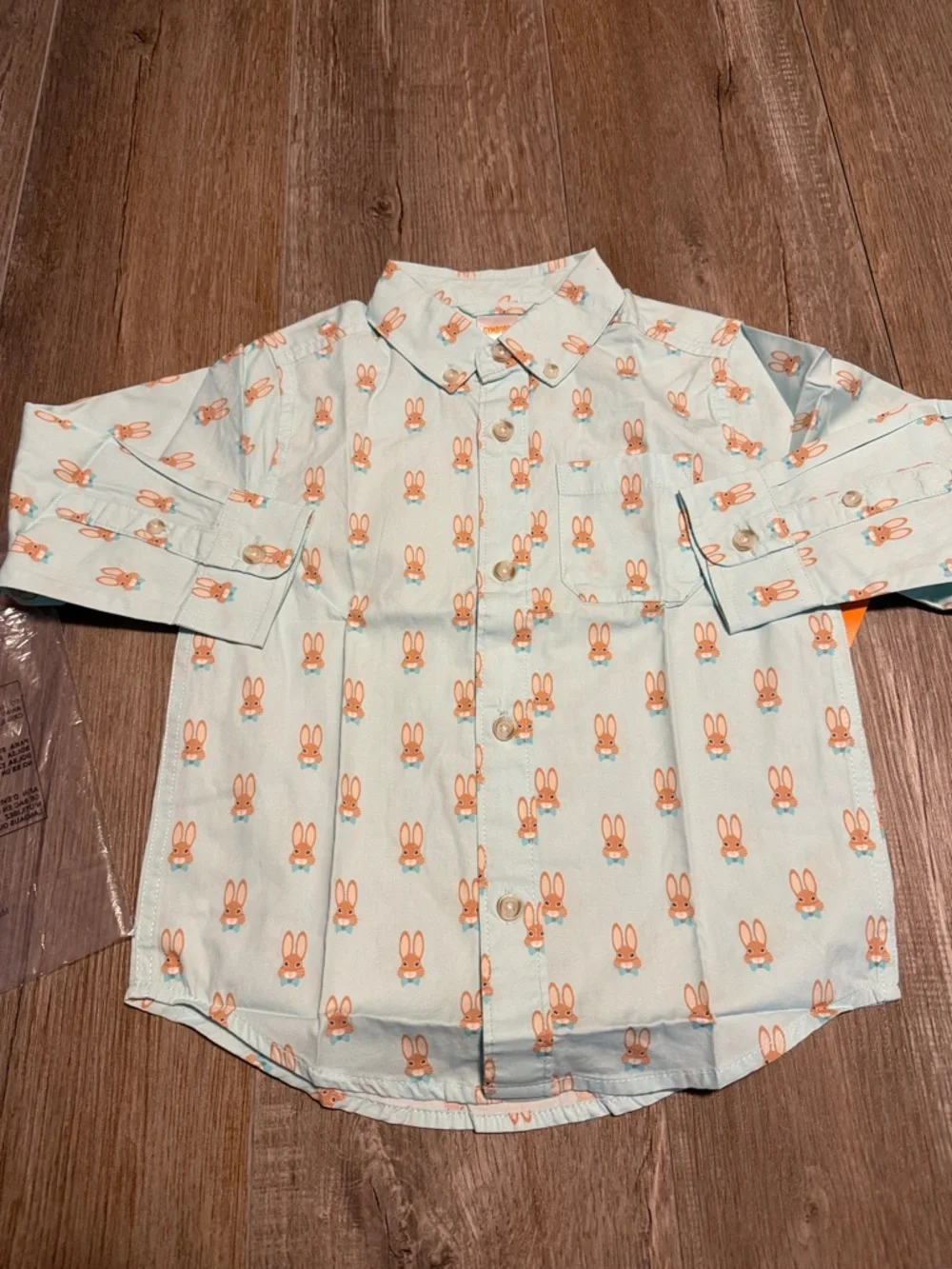 Gymboree Light Blue Button-Down Shirt with Orange Bunny Print